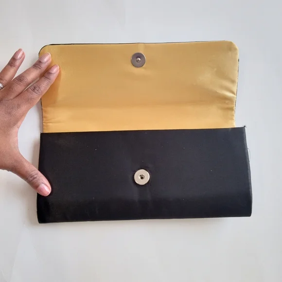 Sold**Black Gold Evening Lace Satin Formal Purse Clutch - Picture 2 of 6